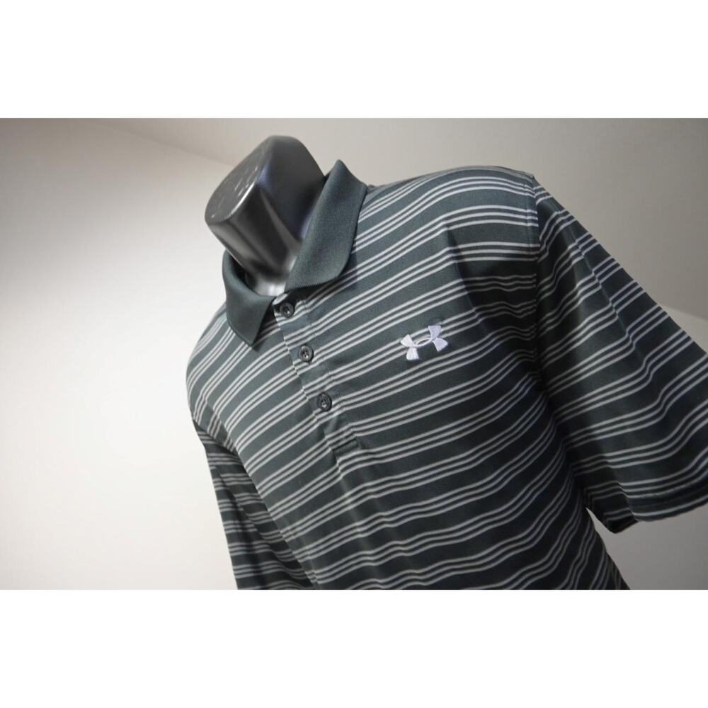 Under Armour Golf Polo Striped HeatGear Performance Athletic Shirt Mens Sz Large